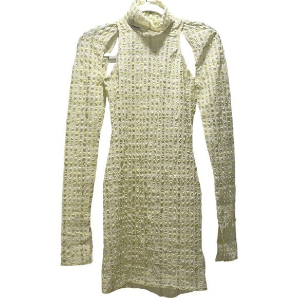 Nanushka Revolve Kali Mini‎ Dress Seersucker Bodycon Yellow Size Small - Picture 3 of 15